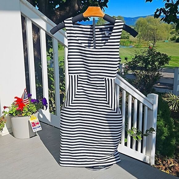 Forever 21 dress zip up striped bodycon stretchy short dress small like new - Picture 5 of 16